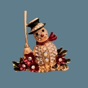Rhinestone Snowman Brooch